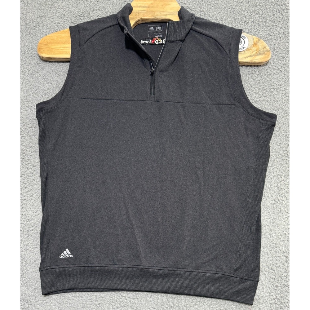 Adidas Golf 1/4 Zip Vest Mens Large Sleeveless Gray Pullover BCD Travel logo